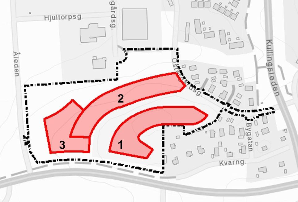 Bebyggelseområden Befintlig bebyggelse Inom planområdet saknas bebyggelse. Föreslagen bebyggelse Ny bostadsbebyggelse föreslås tillkomma i planområdets södra, mer höglänta delar.