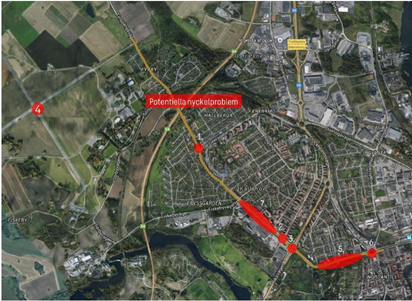 16 (31) - Stråk 5 Tråbrunna Norr tull, längs det femte stråket är det tätt mellan vissa hållplatslägen vilket gör kollektivtrafiken trög.