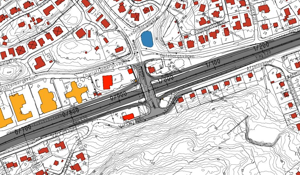 2.3 Lokalisering av trafikplats Trafikverket har sedan tidigare utrett ett nytt trafikplatsläge i det läge där Hedvigsbergsvägen idag ansluter till E20.
