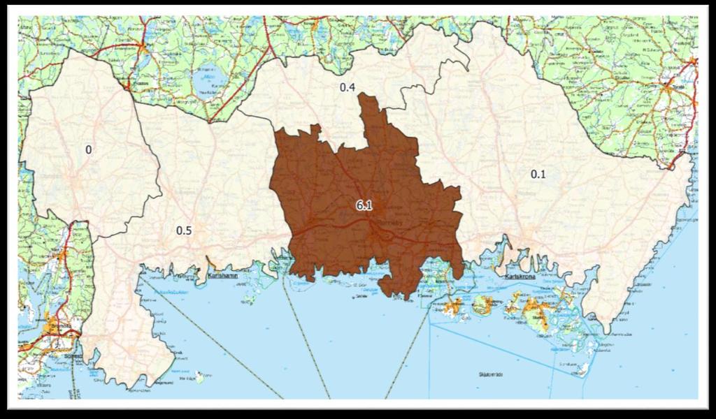 Antal Avskjutning dovhjort och kronvilt Blekinge län 2016/2017 Dovhjort och kronvilt förekommer framförallt i Ronneby Södra JVK där det under det senaste jaktåret fälldes 4,4 dovhjortar respektive