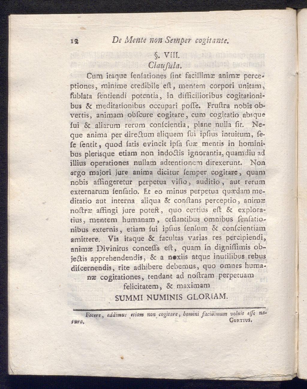 De Mente non Semper cogitante vnr. Claußila. Cum itaque feniationes fint facillima?