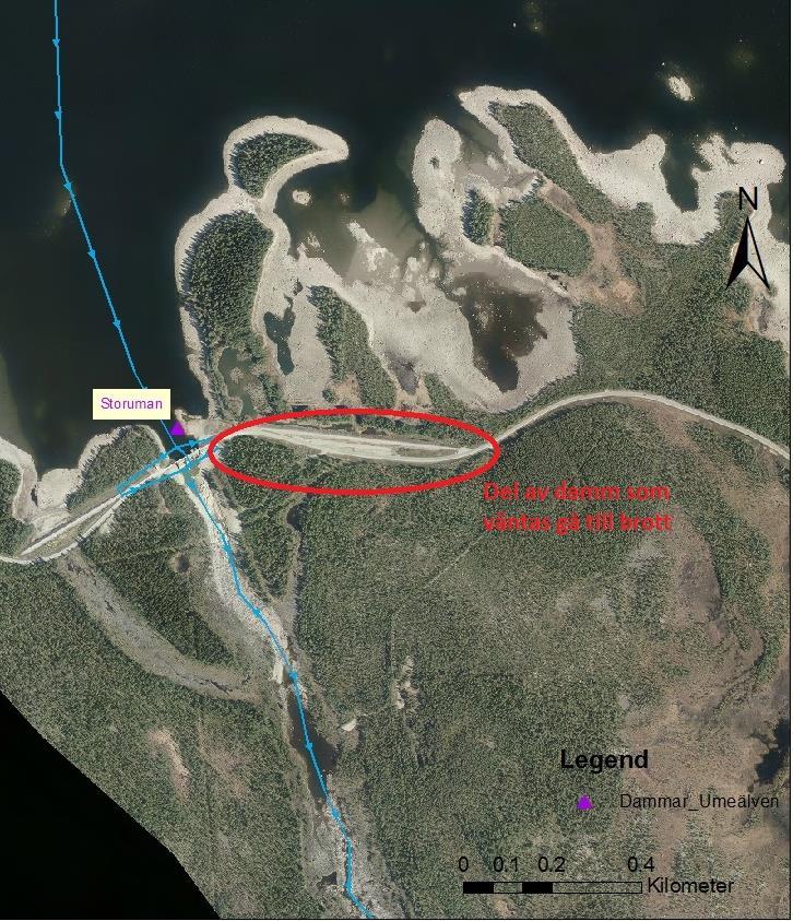 4.8.2 Parametervärden grundfall Vid normalflödet initieras brottet efter 25 timmar medan för 100-årsflödet initieras det efter 49 timmar.