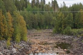 Alternativ nr 1: Då regleringsamplituden är 6 m och fallhöjden 15 m är en teknisk fiskväg det bästa alternativet vid kraftverket. Det finns två möjliga sträckningar.