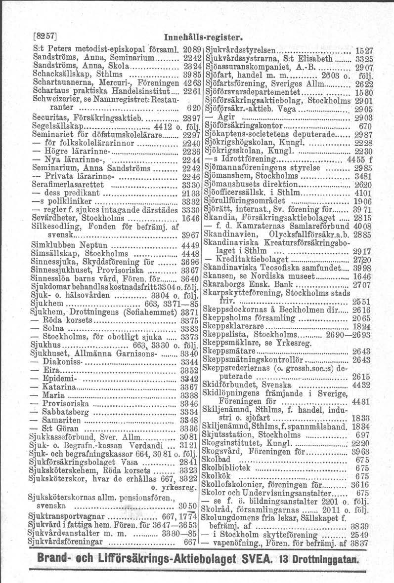 [8257] Innehålls-register, S:t Peters metodist-episkopal 'försami, 2089 Sjukvårdsstyrelsen., ",,,.,, "".