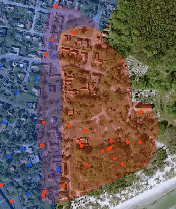 Figur 3. Den moderna staden Falsterbos södra delar med kyrkan St.a Gertrud i bildens övre högra del.