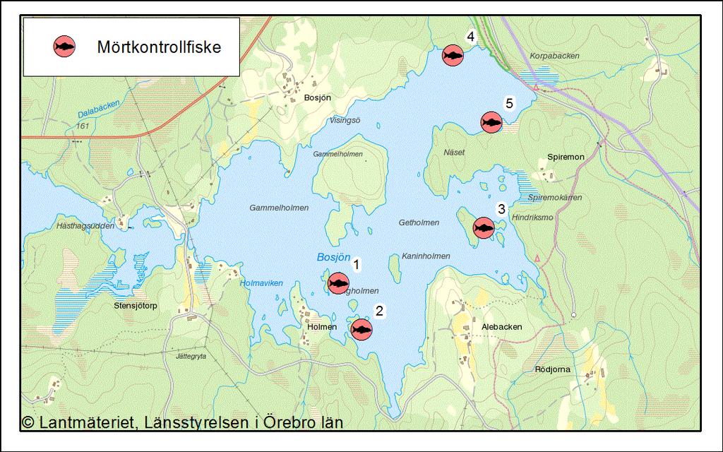Bosjön, 670-97 Fisket utfördes 2017-08-28 med 5 bottensatta nät. Vid fisket fångades 3 mörtar (6,5, 12 och 14,9 cm) och 75 abborrar. Antalet mört och särskilt småmört är mycket lågt.
