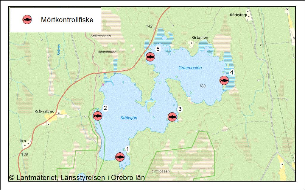Tabell 6. Koordinater med nätens läge vid mörtkontrollfisket. Nät_nr Rt90_X Rt90_Y 1 6529640 1429520 2 6530175 1429240 3 6530150 1430205 4 6530615 1430880 5 6530930 1429930 Figur 5.