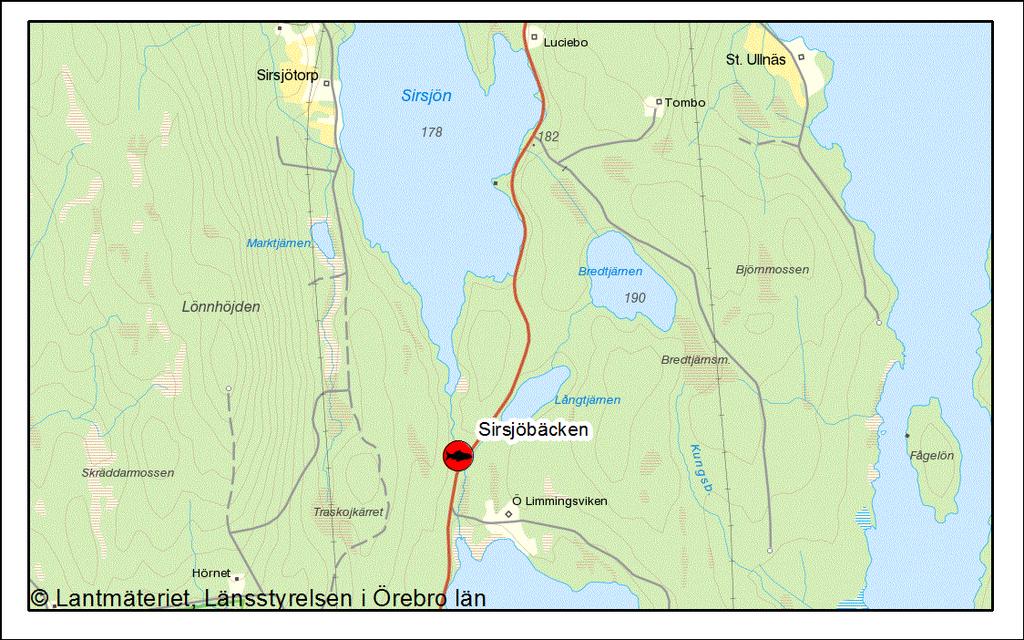 Sirsjöbäcken, 138-245 Vid elfisket fångades 5 öringar, vilket utgör en skattad besättningstäthet av 3 öringar per 100 m 2.