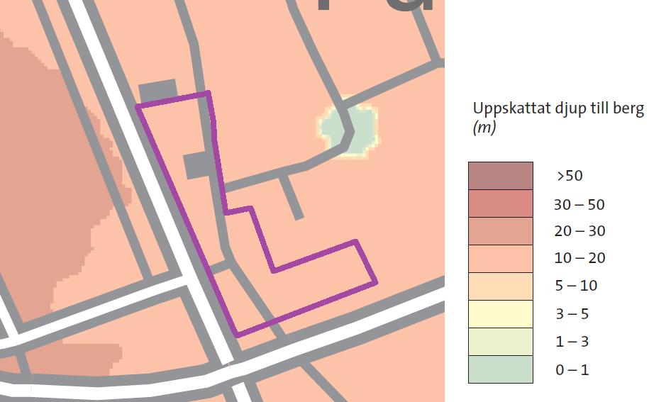 Figur 3. Jorddjupskarta för aktuellt område. Undersökningsområdets ungefärliga gräns markeras med lila linjer. 7 Befintliga förhållanden 7.1 Topografi Markytan inom aktuellt område är i huvudsak plan.