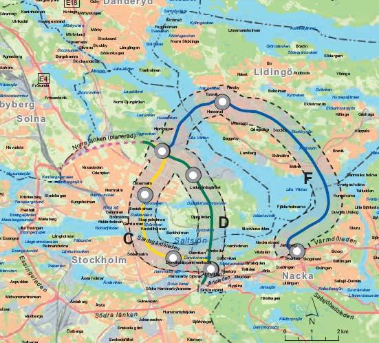 Figur 1: Förslag till alternativa vägkorridorer Kontorens synpunkter Förutsättningar för stadsutveckling Såväl Stockholms stad som regionen växer i snabb takt.