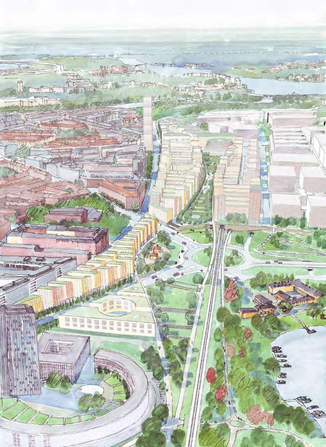 I Röda Bergsområdet, som byggdes strax därefter, är kvarteren oregelbundna, gårdarna obebyggda och bebyggelsen lägre.