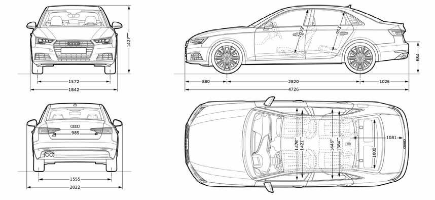 Mått Audi A4 Sedan Audi A4 Avant Bagagerumsvolymer 480/965 (Sedan),