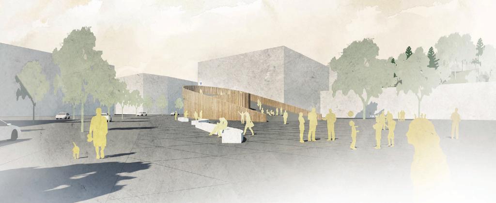 Stationens östra entré ligger i anslutning det mindre torget benämnt Lilla tunnelbanetorget i Program för Barkarbystaden, vilket ligger i korsningen Uppgång väst mellan Barkarbyvägen och Kyrkvägen