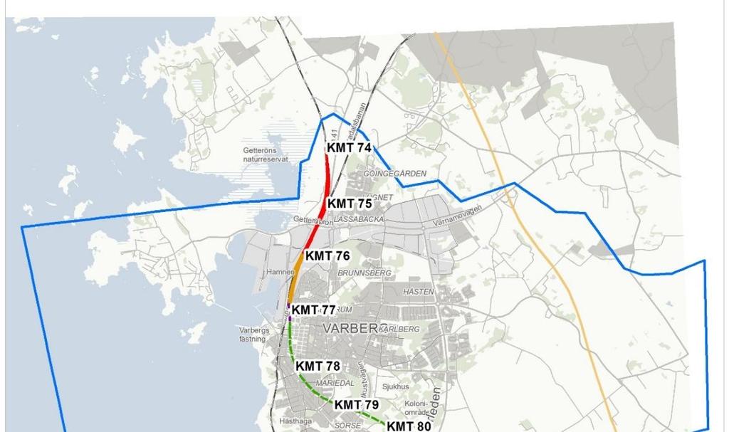 Figur 8-3. Avgränsning av modellområde. Västerut går modellgränsen cirka 5 km utanför kustlinjen i figuren. 8.2.