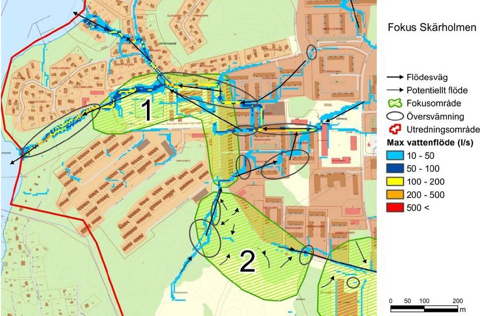 Stora vattenflöden som får stor hastighet av lutande terräng kan orsaka skador på såväl människor som bostäder och infrastruktur liksom på mark.