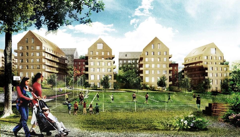 Sida 31 (67) hårdgjorda torgytor mellan husen och med sammanbyggda kvartershörn.