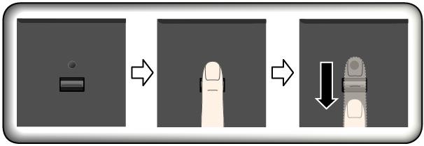 Hur lampan i fingeravtrycksläsaren fungerar 1 Av: Du kan inte trycka på fingeravtrycksläsaren ännu. 2 Fast grönt sken: Nu kan du trycka fingret över fingeravtrycksläsaren.
