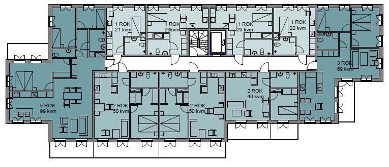 4.1 Föreslagen planlösning Figur 3 Föreslagen planlösning, plan 2 med ekvivalent ljudnivå vid fasad 45-50 dba 50 - dba - 60 dba 60 - dba Figur 3 visar att föreslagen planlösning kan behöva