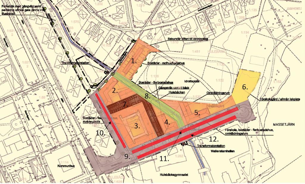 Det aktuella planområdet ligger mellan Bäckvägen och Idrottsplanen, se även bilden nedan. Bild 2.