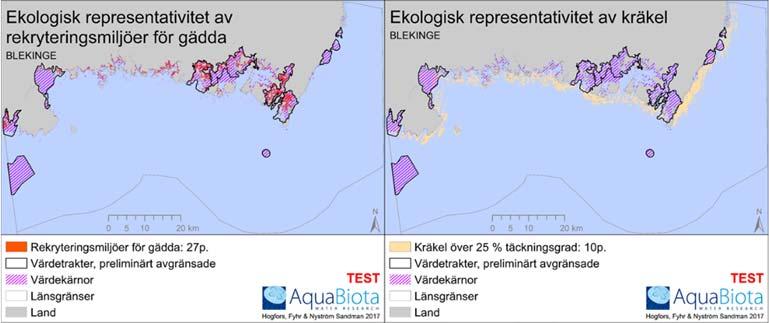 Övervintrande sjöfågel och lekområden för sik representeras med ca. 100 % respektive 79 % i värdetrakternas värdekärnor, vilket uppnår målen satta för dessa.