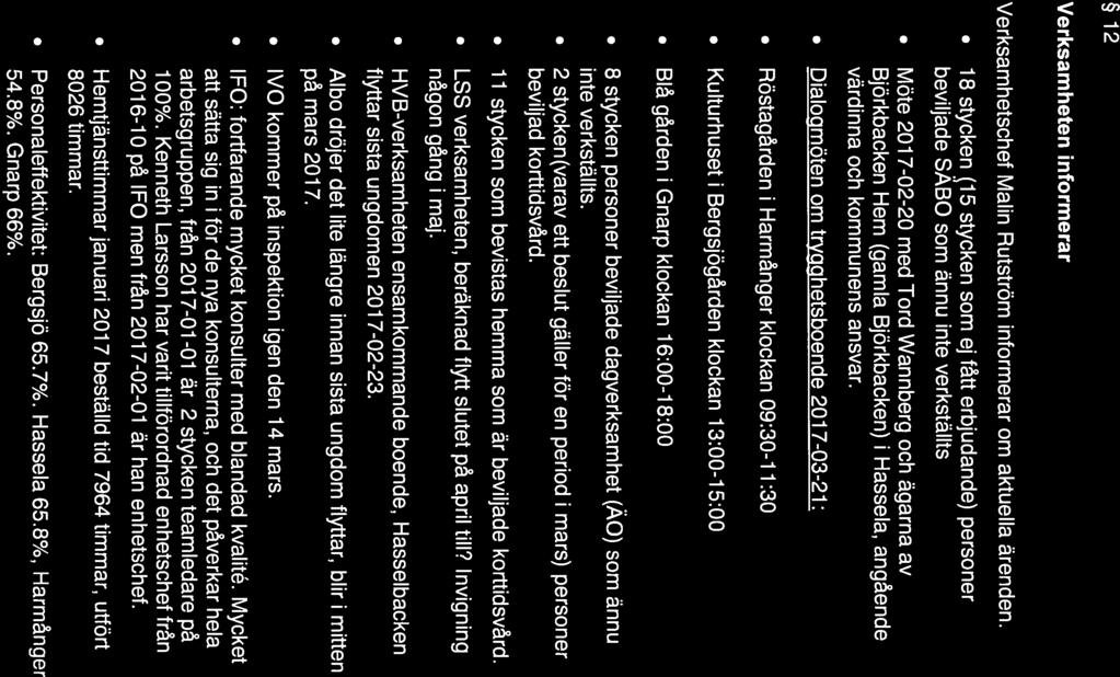 NORDANSTIGS KOMMUN Sammanträdesprotokoll 4 (15) 12 Verksamheten informerar Verksamhetschef Malm Rutström informerar om aktuella ärenden.