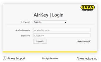 AirKey-registrering I https://airkey.evva.com klickar du på AirKey registrering Fyll i fälten i formuläret. Fält som är markerade med * är obligatoriska.