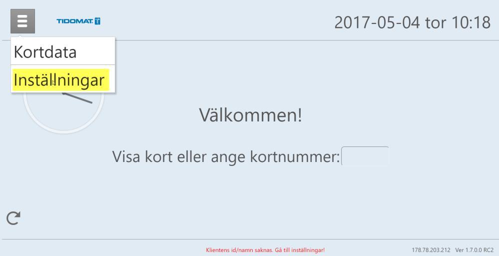 5. Registrera Registreringsterminalen mot servern När Kiosk Browsern startar, visas applikationen för tidregistrering.