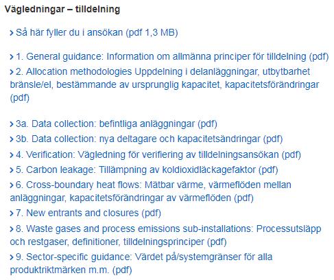 Befintliga vägledningar Uppdatering pågår På NV:s webbportal Utsläppsrätter för anläggningar och