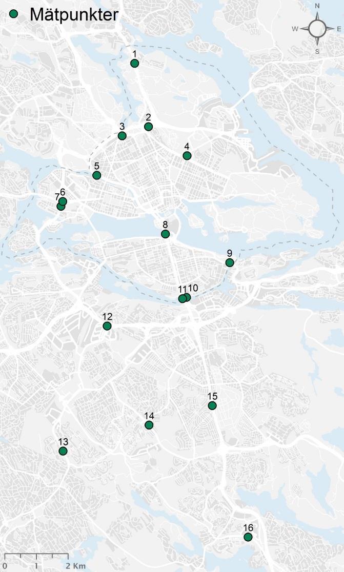 KARTA ÖVER MÄTSTATIONERNA Mätstationer där passager av fordon med farligt gods registrerats Mätpunkt Plats Mätpunkt Plats 1 Roslagsvägen/E18 9 Danvikstull 2 Roslagstull (tunnel) 10 Skansbron 3
