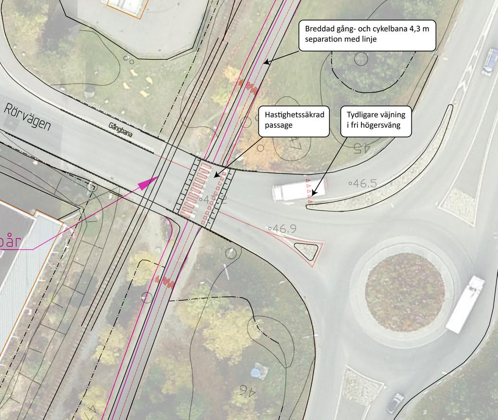 D. NYNÄSVÄGEN - RÖRVÄGEN Det regionala cykelstråket löper parallellt med Nynäsvägen utmed Jordbro industriområde. Cykelvägen ligger avskild från Nynäsvägen med en 40 meter bred remsa.