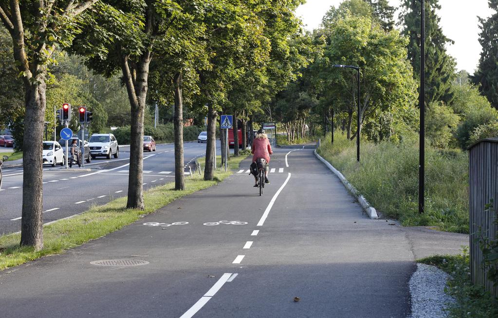 Figur 24. Exempel på cykelstråk med regional standard i Sollentuna. POTENTIELLA CYKELFLÖDEN Västerhaningestråket är ett högt prioriterat cykelstråk i det regionala cykelvägnätet.