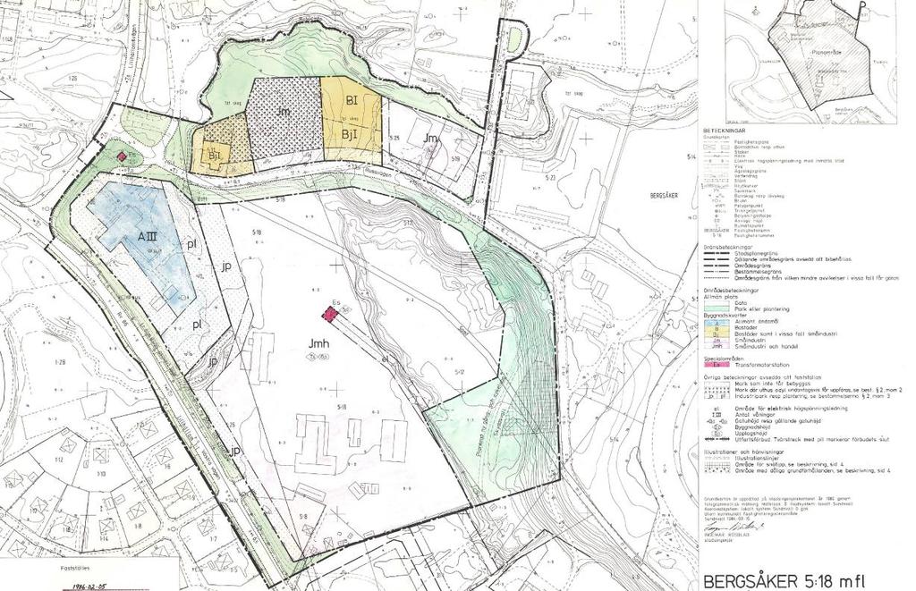 Planbestämmelser För fastigheten gäller stadsplan 2281K-SEL-413 Bergsåker 5:18 mfl (Bergsåker Trä) Selånger, beslutad 1986-02-05.