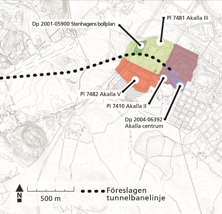 Sida 17 (59) Figur 4 Berörda detaljplaner inom planområdet Ej detaljplanelagt område Planområdet inbegriper inte området på fältet väster om Akallalänken, som är del av Igelbäckens kulturreservat med