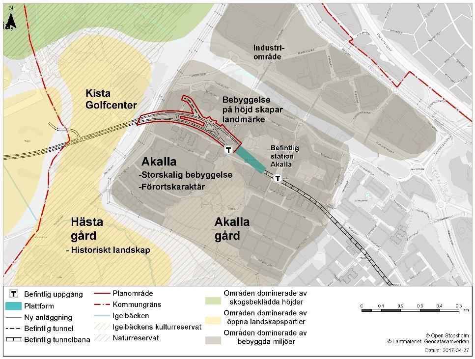 Sida 23 (59) Landskapsbild/ stadsbild Bebyggelsen i norra Akalla ligger på en höjd och är ett tydligt landmärke i landskapet.