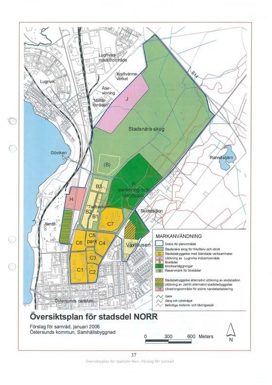 Bild 1, Områden för ny markanvändning Kvarter C1 C2 C3 C4 C5 C6 C7 B1-B3 Bostäder 150 180-400 - 120-100