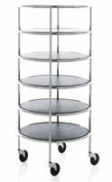 hicago esign unilla llard 1999 / 2007 rullbord I 57 54 Stativ av Ø16 mm förkromat stålrör. Hyllplan av laminat (svart, vitt), frostat glas eller Tärnsjöläder (egen kollektion), eller i kombination, t.