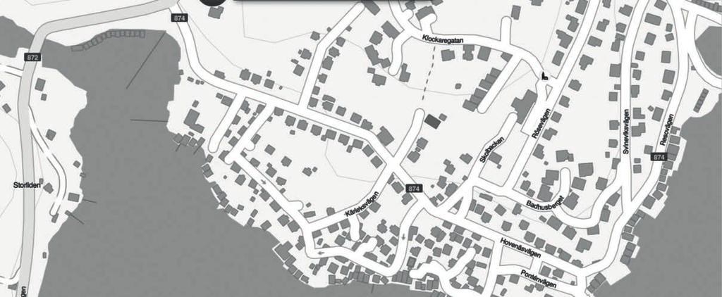 Klovbergsvägen med planområdet på vänster sida.