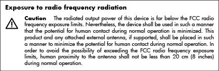 Regler och bestämmelser för trådlösa produkter Det här avsnittet innehåller följande bestämmelser beträffande trådlösa produkter: Exponering för radiofrekvent energi Meddelande till användare i