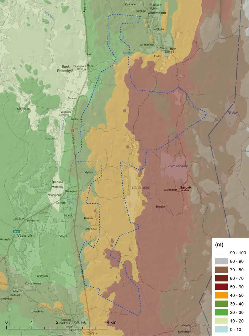 Figur: Topografi på området för Ömossa vindkraftspark. 2.1.3 Jordmån och berggrund Områdets jordmån består av moräntäckt berg.
