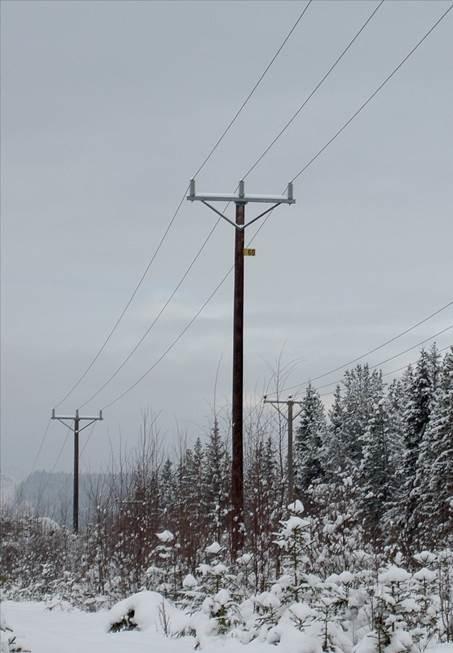 Aktuell ledning är uppförd enligt EBR 52 kv konstruktion. Ledningen består i huvudsak av enkelstolpar i trä försedd med stålreglar, se figur 3.