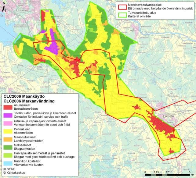 Tabell 27. Fördelning av markanvändning (ha) vid olika återkomsttider för översvämning i vattendrag enligt konfidensintervallets övre gräns (CC2006).