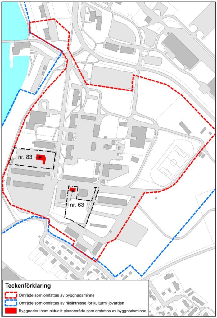 I byggnadsminnesförklaringen för regementsområdet A8 finns skyddsbestämmelser angivna för de två byggnader som ingår i aktuellt planområde. För byggnad nr. 63, f.d. Tälttork, gäller skyddsbestämmelsen: 1.