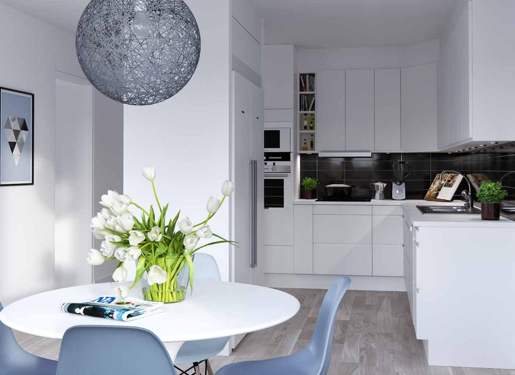 SRT YTOR E T U EHÖVER öreningen består av totalt 106 bostadsrätter. Storlekarna varierar mellan ett till fyra rum och kök. Varje kvadrat är noga planerad för att skapa en bekväm och trivsam bostad.