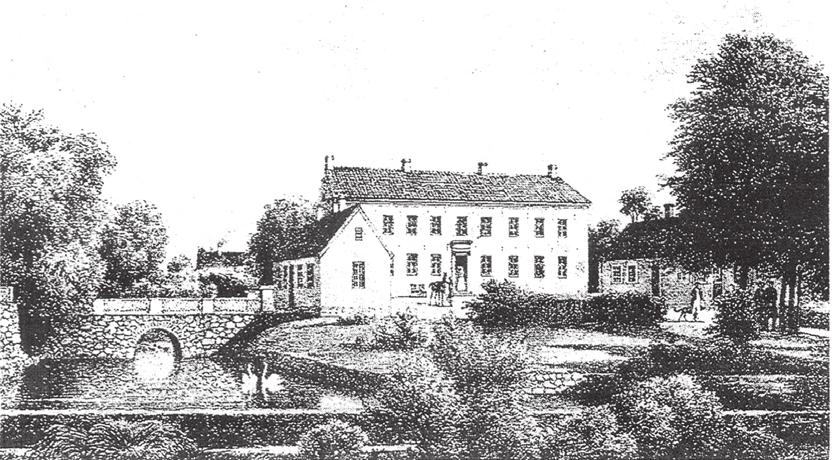 Tecknad bild av Örtofta slott från sent 1800-tal.