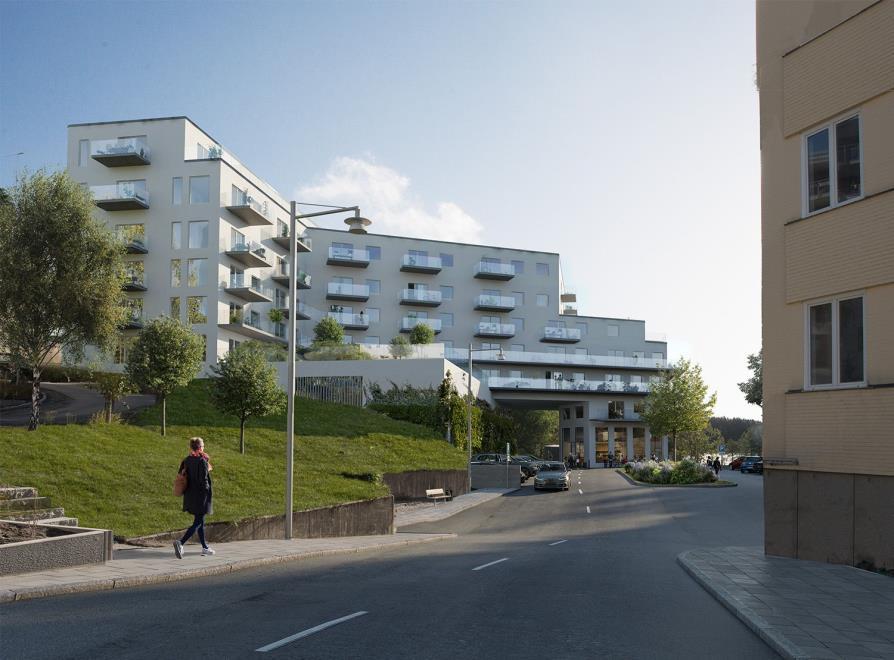 BOTKYRKA KOMMUN 17 [22] i två steg trappa ned mot sydost. De två övre våningsplanen är indragna mot söder medan de övriga har full utbredning.