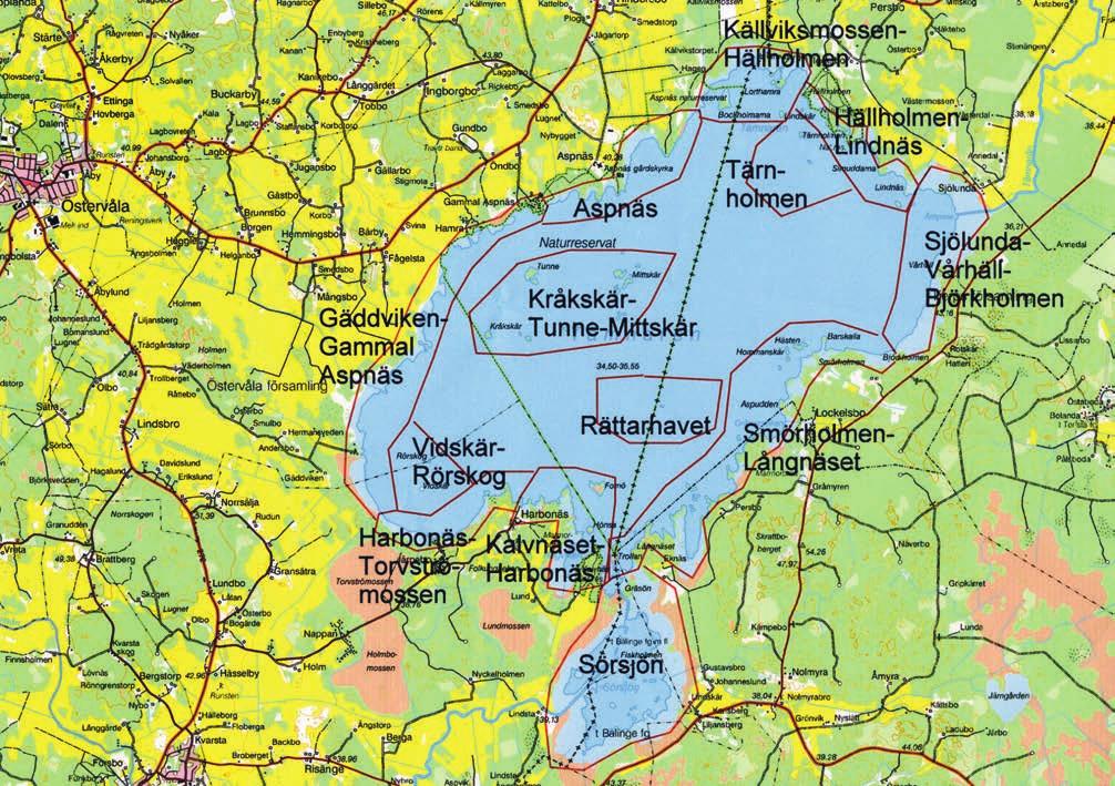 23 Karta över Tämnarområdet med de olika delområde som omtalas i texten markerade. och liknar till sin karaktär de vassområden som återfinns vid angränsande Gäddviken.