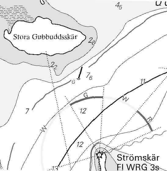 Nr 15-16 10 Båtsportkort: Mälaren sid 8 Sweden. Lake Mälaren. Mälarleden fairway. NE of Tedarön. Stora Gubbuddsskär. Changes of depth. Position: 59-31,88N 16-59,21E Insert: depth 7,6 m in position.