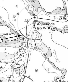 Nr 15-16 12 Strömskär light sectors as follows: shore G 358,5 W 004,5 R 073 W 150 G 184 W 221 R 229,8 G 268 Sw L of L: 384700 (C6686-4) Sjöfartsverket Stockholm.