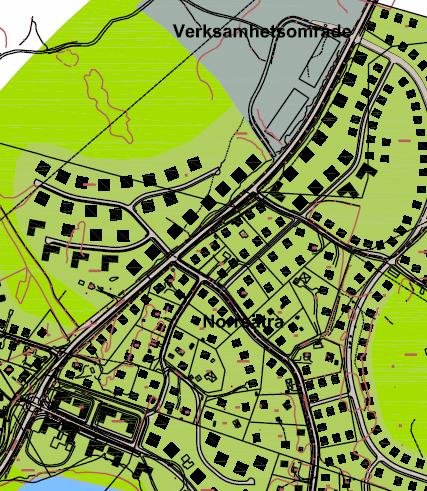 Sidan 9 av 17 Norrsätra Villaskala dominerar i de norra delarna av detaljplaneområdet och planen tillåter tvåvåningsbebyggelse som måste terränganpassas.
