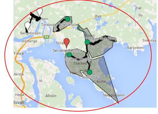 Dig 2020. Planerade sträckor för utbyggnad av det ortssammanhängande fibernätet.